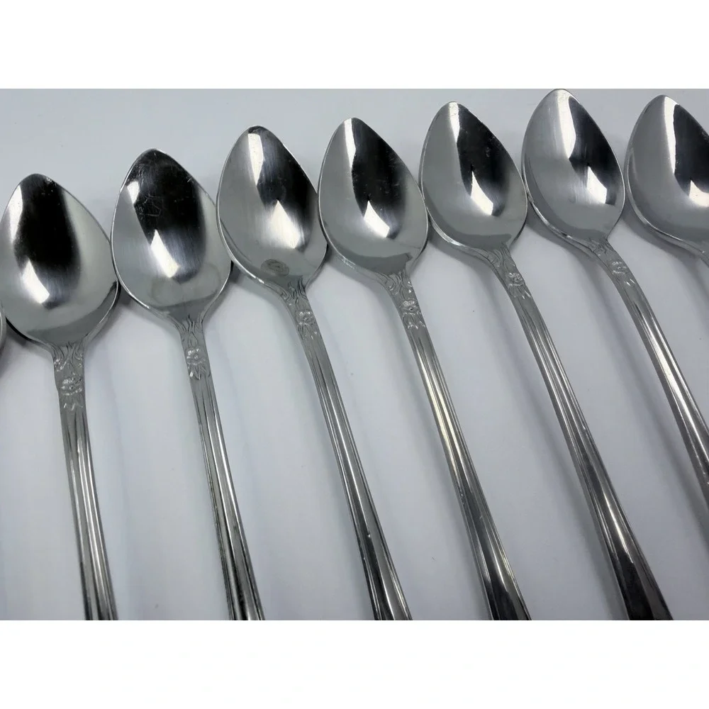 Rogers Dream Rose Iced Tea Spoons Set 8 Sliverware Stainless Flatware Korea #2